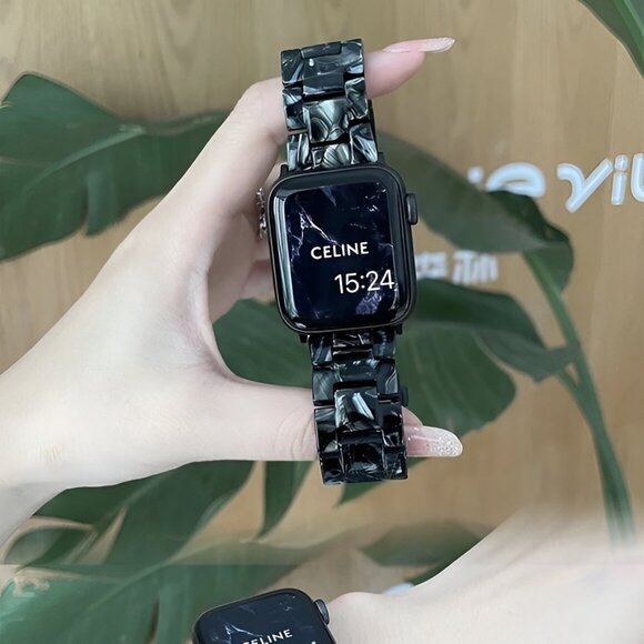 Apple Watch Band Black Marble Resin Adjustable Stylish Strap Watch Band - Picture 1 of 8
